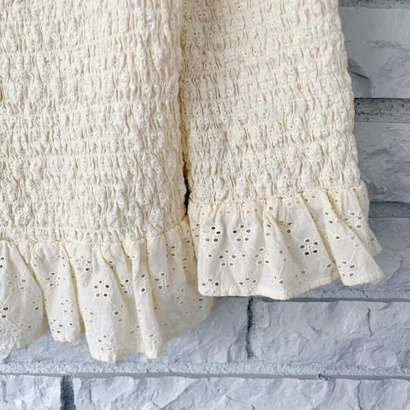 New American Eagle Y2K Smocked Off the Shoulder Top Medium Yellow Shirt - Picture 5 of 6